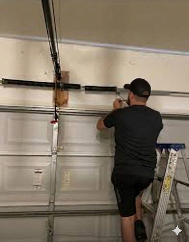 Atlas technician replacing a broken garage door torsion spring in Alpharetta, GA